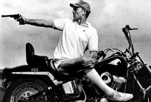 Hunter Thompson on Motorcycle with Gun Hell's Angels